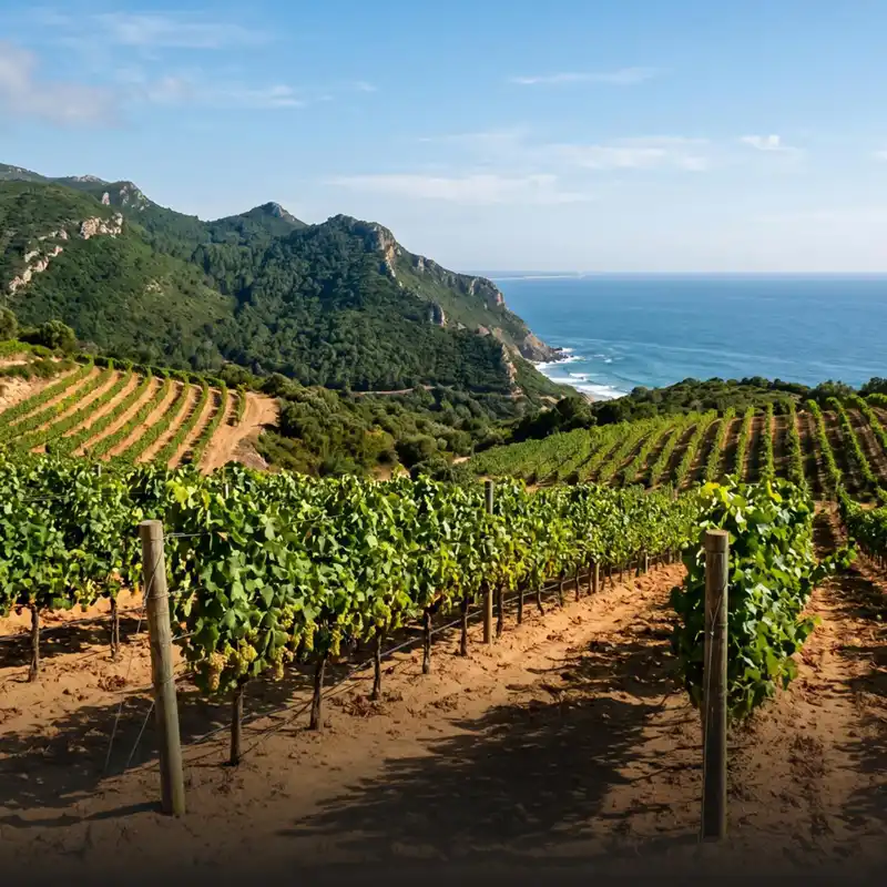 Weinberge der Península de Setúbal an der Küste
