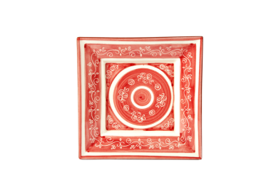 Quadratische Teller L2 aus Keramik handbemalt Rote Schnecken