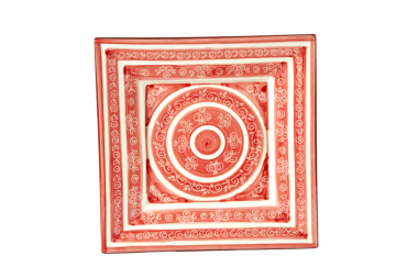 Quadratische Teller L7 aus Keramik handbemalt Rote Schnecken