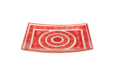 Rechteckige Teller aus Keramik handbemalt Rote Schnecken