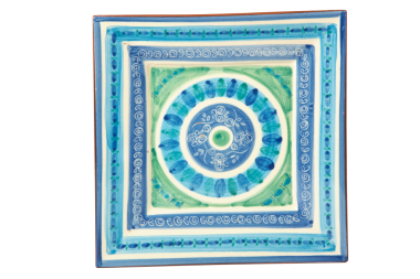 Quadratische Teller L7 aus Keramik handbemalt Grün und Blau