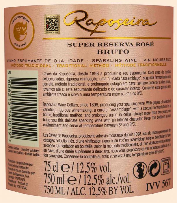 Sekt Raposeira Rosé Super Reserva Bruto aus Portugal-Beira Interior Flaschengärung